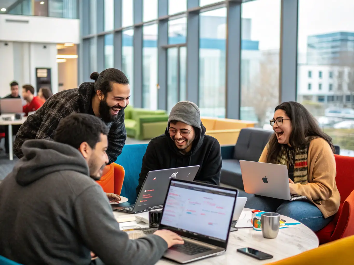 An image of early-stage AI agent prototypes being tested by a group of enthusiastic users, highlighting the early seed user program at a2ax.ai.